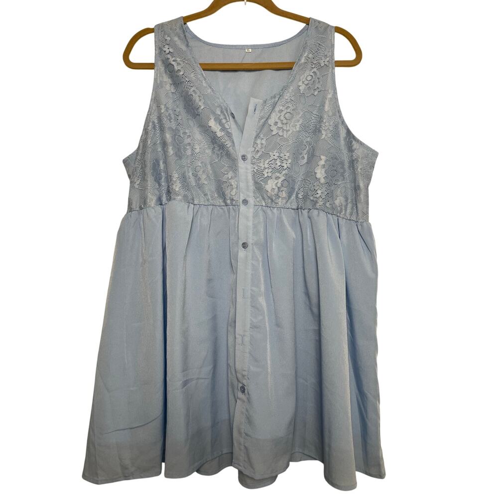 Lace Ice Blue Babydoll Mini Dress Sleeveless Coquette Fairy‎ Short Women’s XL